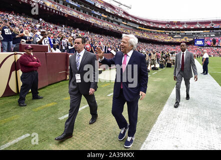 Landover, United States. 06th Oct, 2019. New England Patriots owner Robert Kraft visits the field before an NFL game against the Washington Redskins at FedEx Field in Landover, Maryland, Sunday, October 6, 2019. Photo by David Tulis/UPI Credit: UPI/Alamy Live News Stock Photo