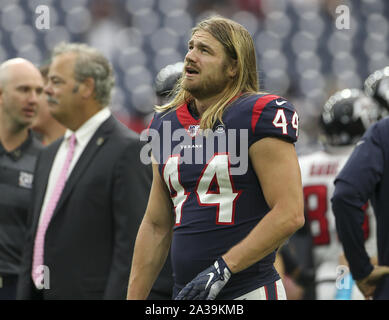 August 17, 2019: Houston Texans running back Cullen Gillaspia (44) prior to  an NFL football pre-season game between the Detroit Lions and the Houston  Texans at NRG Stadium in Houston, TX. ..Trask