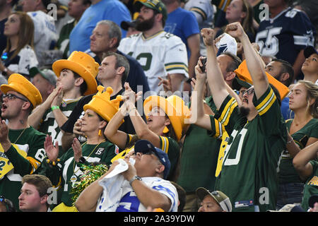Arlington, United States. 06th Oct, 2019. Green Bay Packers fans cheer as their team faces the Dallas Cowboys in an NFL game AT&T Stadium in Arlington, Texas on Sunday, October 6, 2019. Photo by Ian Halperin/UPI Credit: UPI/Alamy Live News Stock Photo