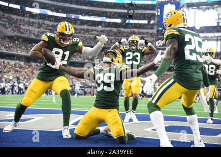 Arlington, United States. 06th Oct, 2019. Green Bay Packers Chandon Sullivan celebrates his interception against the Dallas Cowboys during their NFL game AT&T Stadium in Arlington, Texas on Sunday, October 6, 2019. Photo by Ian Halperin/UPI Credit: UPI/Alamy Live News Stock Photo
