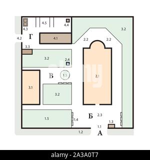 A typical architectural plan of an Orthodox church complex. Medieval Orthodox monastery, construction design. Stock Vector