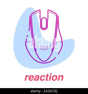 game reaction icon, esports skills, vector line concept with pc mouse on isolated background with color spot. Stock Vector