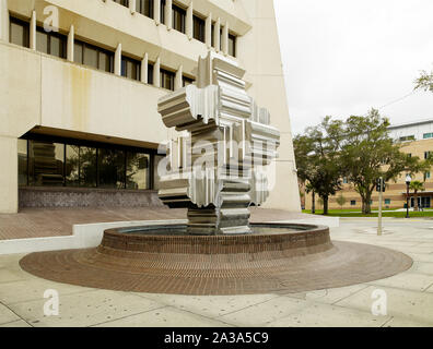 Sculpture Artifact located at exterior courtyard of the George C. Young Federal Building and Courthouse, Orlando, Florida Stock Photo