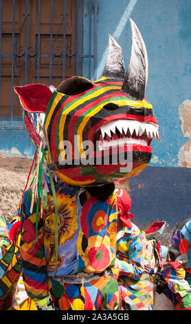 Venezuelan dancing devils of Naiguata traditional festival in costumes UNESCO Intangible Cultural Heritage Stock Photo