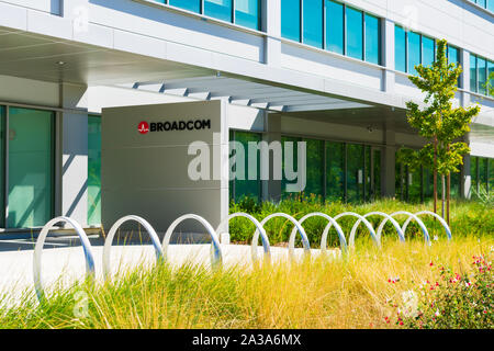 Broadcom sign and logo near semiconductor manufacturing company office ...