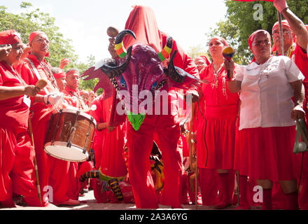 Dancing Devils of Yare, a set of popular Venezuelan religious festivals held on Corpus Christi here during UNESCO Intangible Cultural Heritage Stock Photo