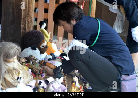 The appreciation ceremony for old dolls is held once a year in October at Meiji Jingu (Shinto Shrine) in Tokyo, Japan. Stock Photo