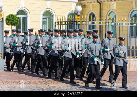 The Guard Jaeger Regiment at the Presidential Palace in Helsinki Finland Stock Photo