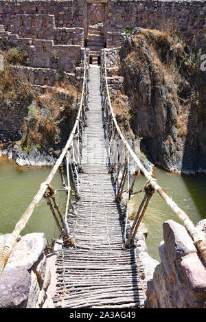 Colonial bridges spanning the river in Checacupe, Cusco, Peru Stock Photo