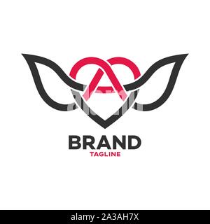 Modern heart and wings logo Stock Vector