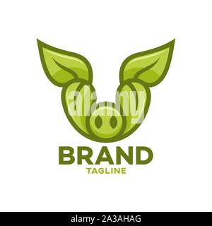 Modern Leaf Pig logo Stock Vector