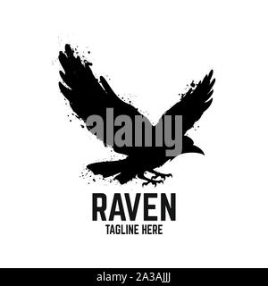 Modern black raven logo. Vector illustration. Stock Vector