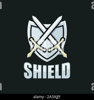 Modern shield and sword logo Stock Vector