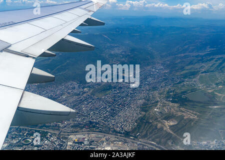 Bird eye view of the old side of the city from plane window Tbilisi Georgia Stock Photo