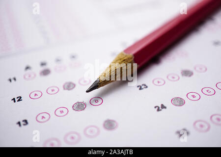 Answer sheets with Pencil drawing fill to select choice : education concept Stock Photo