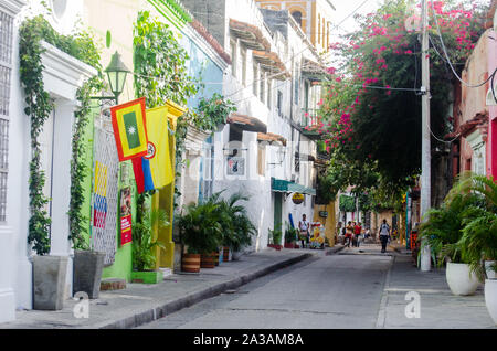 Early morning scene in the streets of Getsemani Stock Photo