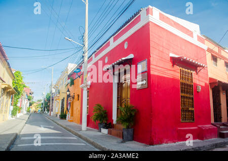 Colorful streets of Getsemani neighborhood in Cartagena Stock Photo