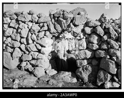 Sheep fold cave. Entrance, with shepherd. Stock Photo