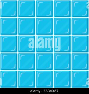 Abstract seamless pattern, blue ceramic tiles wall or clear glass block. Design geometric mosaic texture for the decoration of the bathroom, vector il Stock Vector