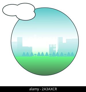 City landscape icon. Circle surrounded view. Cloud, bubble outside the frame Stock Vector