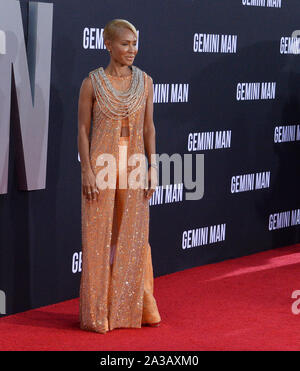 Los Angeles, California, USA. 06th Oct, 2019. Actress Jada Pinkett Smith attends the premiere of the motion picture sci-fi thriller 'Gemini Man' at the TCL Chinese Theatre in the Hollywood section of Los Angeles on Sunday, October 6, 2019. Storyline: A retiring assassin, Henry Brogan, finds himself pursued by a mysterious killer that can predict his every move. Discovering that he's being hunted by a younger clone of himself, Henry needs to find out why he's being targeted and who the creator is. Credit: UPI/Alamy Live News Stock Photo