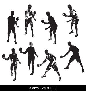 Table tennis player black silhouette set, vector illustration Stock Vector