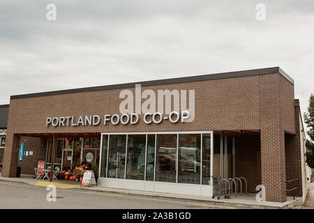 Portland, Maine - September 26th, 2019: Exterior of brick building for Portland Food Cooperative on a Fall day. Stock Photo