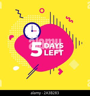 Sale countdown liquid abstract elements five days left sign vector illustration isolated symbol badge. Business date count with offer timer, limit off Stock Vector