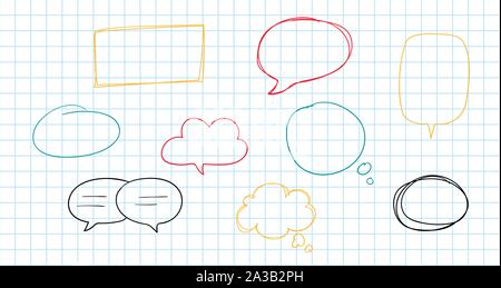Hand drawn speech bubbles collection isolated on white. Stock Vector