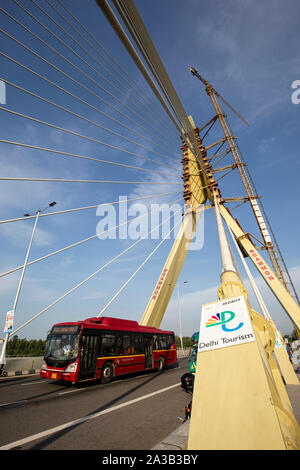 DELHI, INDIA, SEPTEMBER 01, 2019: View of the Signature bridge being constructed across the Yamuna river in New Delhi Stock Photo