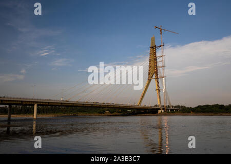 DELHI, INDIA, SEPTEMBER 01, 2019: View of the Signature bridge being constructed across the Yamuna river in New Delhi Stock Photo