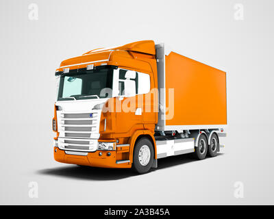 Modern orange truck with an orange trailer with white inserts to transport goods 3D render on gray background with shadow Stock Photo