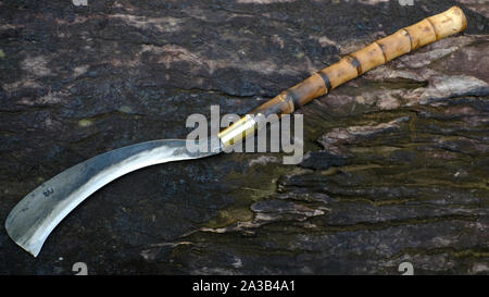 Big knife for multipurpose on white background, MEED PRA knife is Thailand ancient Stock Photo
