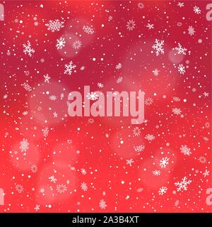 closeup snowfall on red backdrop Stock Vector