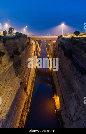 Corinth canal by night Stock Photo