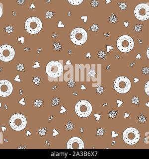 Seamless pattern background with donuts. Baking vector illustration. Vanilla and cloves. Stock Vector