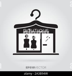 Boutique storefront glyph icon. Cute little fashion store symbol. Solid black EPS 10 vector hairdressers building. Stock Vector
