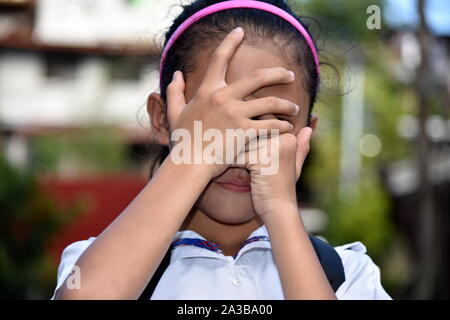 Young Filipina School Girl And Anxiety Wearing School Uniform Stock ...