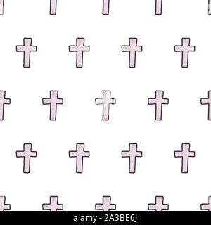 Grey cross creepy seamless pattern on white background. Halloween spooky wallpaper. Vector decoration element. Stock Vector