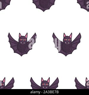 Hand drawn character black bat creepy doodle seamless pattern for wallpaper, fabric texture, wrapping paper. Vector design element. Stock Vector