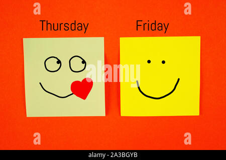 Happy friday concept. Thursday looking on friday Stock Photo