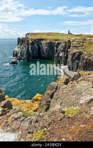 Cliffs and lighthouse on Isle of May. Fife, Scotland Stock Photo