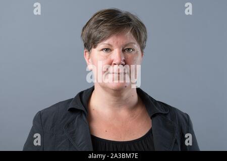 Dresden, Germany. 01st Oct, 2019. Sabine Friedel (SPD) is standing in front of a photo wall on the occasion of the constituent session of the state parliament. Credit: Sebastian Kahnert/dpa-Zentralbild/ZB/dpa/Alamy Live News Stock Photo