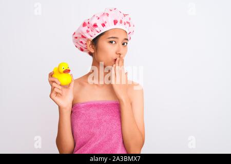 Chinese woman wearing shower towel and 