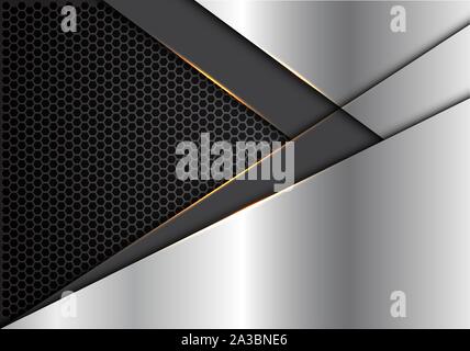 Abstract grey arrow gold light direction on silver with hexagon mesh design modern luxury futuristic background vector illustration. Stock Vector