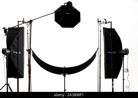 Silhouette of strobe lighting in a photographic studio Stock Photo