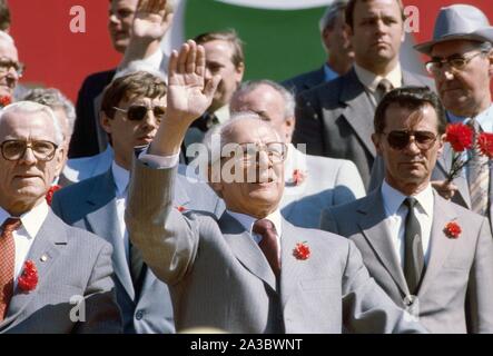 East Berlin, celebration of May 1st, the leader Erich Honecker (1986) Stock Photo