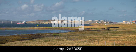 Sullom Voe Oil Terminal and Gas Plant in Shetland, UK - the plant handles production from oil fields in the North Sea and East Shetland Basin. Stock Photo