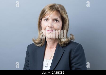 Dresden, Germany. 01st Oct, 2019. Martina Jost (AfD) stands in front of a photo wall on the occasion of the constituent session of the state parliament. Credit: Sebastian Kahnert/dpa-Zentralbild/ZB/dpa/Alamy Live News Stock Photo