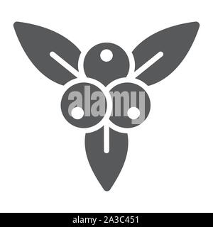 Juniper berry glyph icon, branch and growth, plant sign, vector graphics, a solid pattern on a white backgrond. Stock Vector
